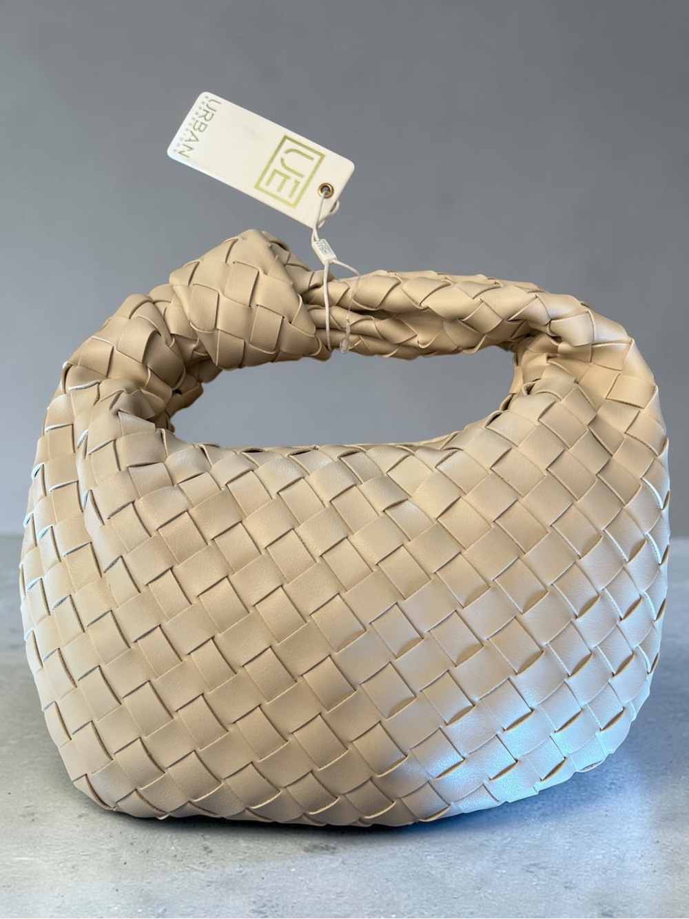 Urban Expressions Woven Knot-Top Hobo Bag - Beige